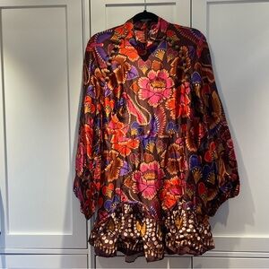 FARM Rio bright flora brown mini dress